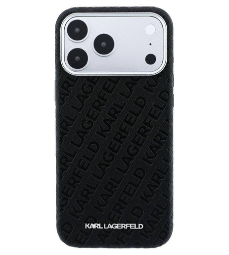 Magsafe Kалъф за iPhone 18 Pro/ 17 Pro, Karl Lagerfeld Grained Leather Metal Logo Case, Черен (3)