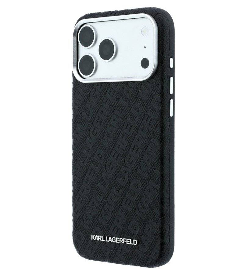 Magsafe Kалъф за iPhone 18 Pro/ 17 Pro, Karl Lagerfeld Grained Leather Metal Logo Case, Черен (2)