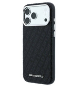 Magsafe Kалъф за iPhone 18 Pro/ 17 Pro, Karl Lagerfeld Grained Leather Metal Logo Case, Черен (2)