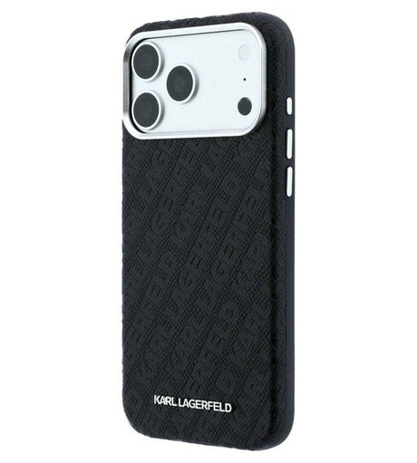 Magsafe Kалъф за iPhone 18 Pro/ 17 Pro, Karl Lagerfeld Grained Leather Metal Logo Case, Черен (2)