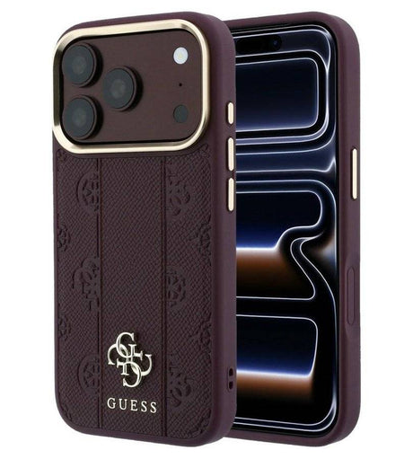 Magsafe Калъф за iPhone 18 Pro Max/ 17 Pro Max, Guess Leather Stripe Peony 4G Case, Бордо