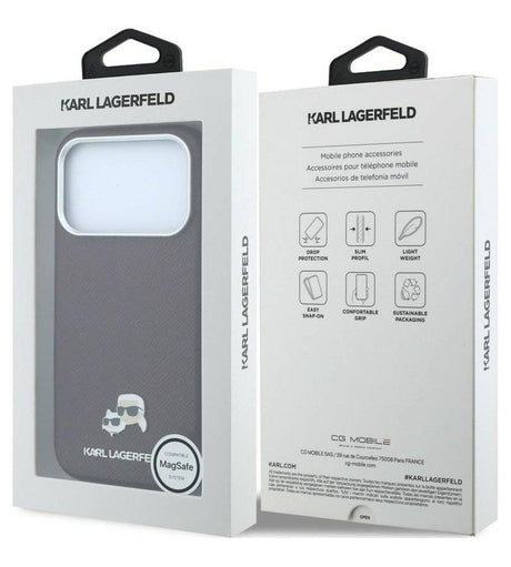 Magsafe Калъф за iPhone 18 Pro/ 17 Pro, Karl Lagerfeld Grained Leather KC Heads Case, Бордо (7)