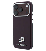Magsafe Калъф за iPhone 18 Pro/ 17 Pro, Karl Lagerfeld Grained Leather KC Heads Case, Бордо (2)