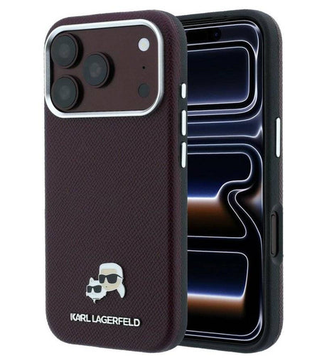 Magsafe Калъф за iPhone 18 Pro/ 17 Pro, Karl Lagerfeld Grained Leather KC Heads Case, Бордо