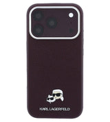 Magsafe Калъф за iPhone 18 Pro/ 17 Pro, Karl Lagerfeld Grained Leather KC Heads Case, Бордо (3)