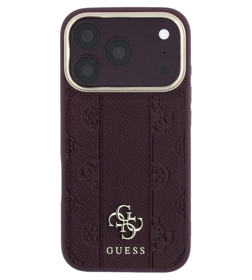 Magsafe Калъф за iPhone 18 Pro Max/ 17 Pro Max, Guess Leather Stripe Peony 4G Case, Бордо (3)