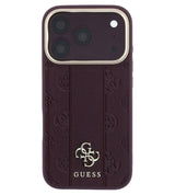 Magsafe Калъф за iPhone 18 Pro Max/ 17 Pro Max, Guess Leather Stripe Peony 4G Case, Бордо (3)