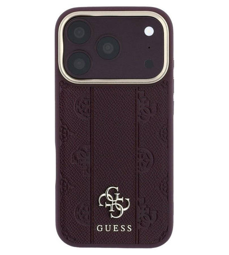 Magsafe Калъф за iPhone 18 Pro Max/ 17 Pro Max, Guess Leather Stripe Peony 4G Case, Бордо (3)