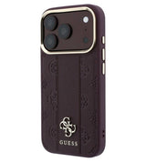 Magsafe Калъф за iPhone 18 Pro Max/ 17 Pro Max, Guess Leather Stripe Peony 4G Case, Бордо (2)