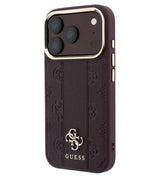 Magsafe Калъф за iPhone 18 Pro/ 17 Pro, Guess Leather Stripe Peony 4G Case, Бордо (2)