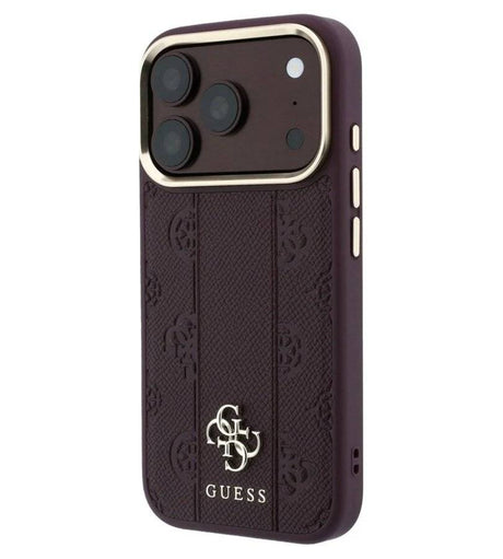Magsafe Калъф за iPhone 18 Pro/ 17 Pro, Guess Leather Stripe Peony 4G Case, Бордо (2)