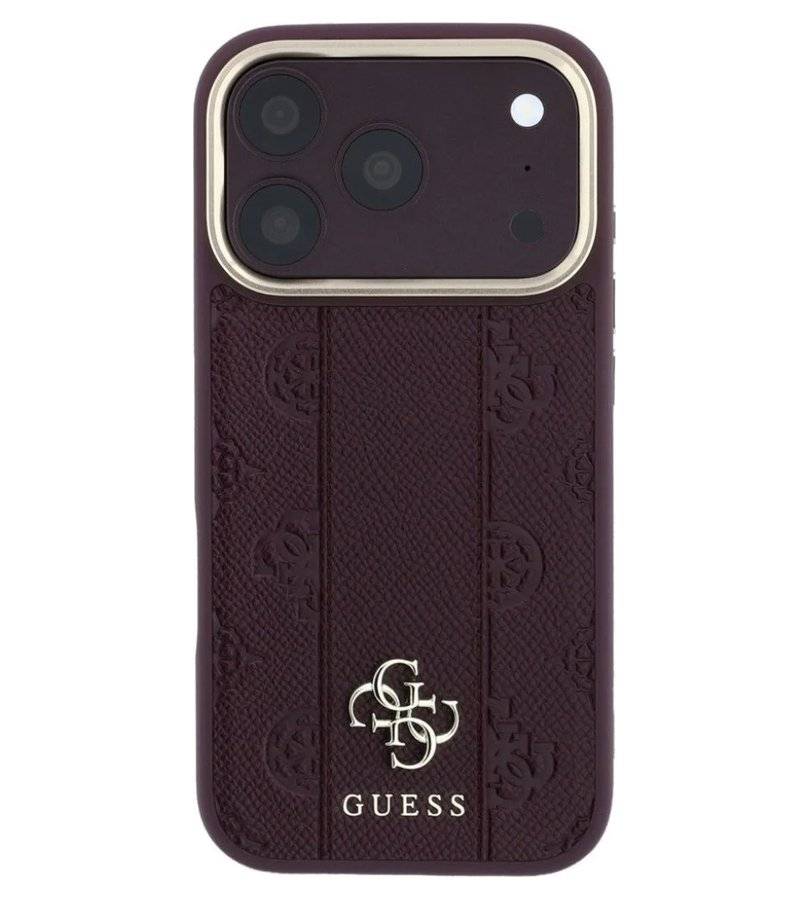 Magsafe Калъф за iPhone 18 Pro/ 17 Pro, Guess Leather Stripe Peony 4G Case, Бордо (3)