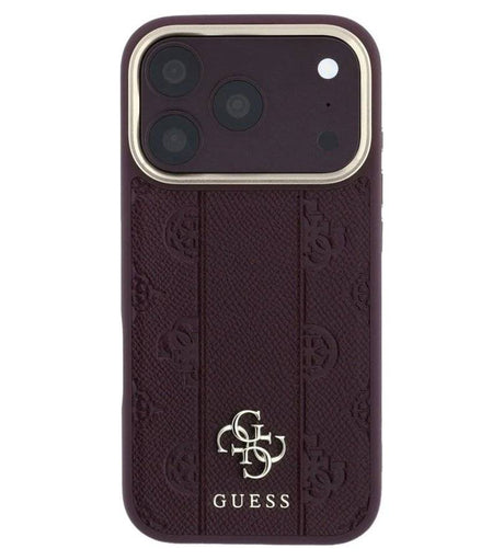 Magsafe Калъф за iPhone 18 Pro/ 17 Pro, Guess Leather Stripe Peony 4G Case, Бордо (3)