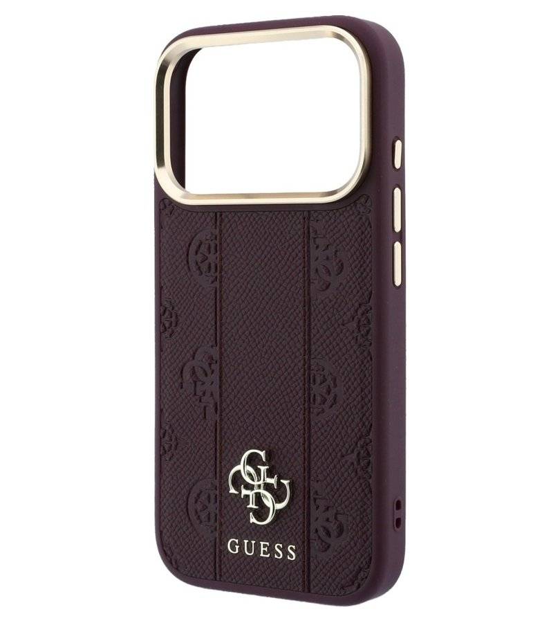 Magsafe Калъф за iPhone 18 Pro Max/ 17 Pro Max, Guess Leather Stripe Peony 4G Case, Бордо (5)