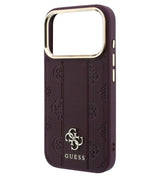 Magsafe Калъф за iPhone 18 Pro Max/ 17 Pro Max, Guess Leather Stripe Peony 4G Case, Бордо (5)