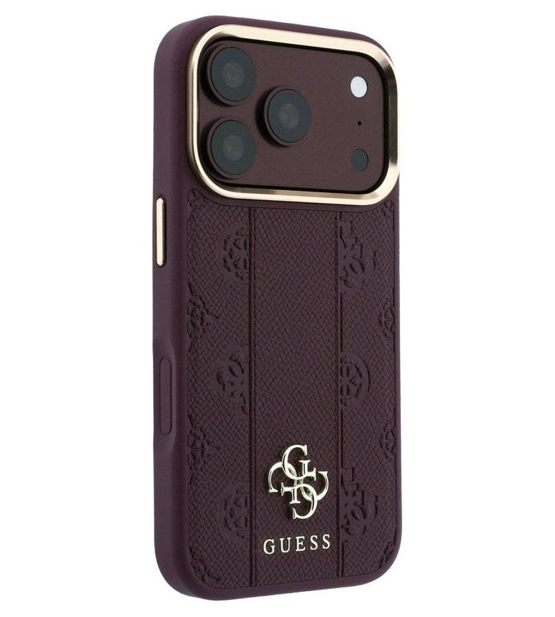 Magsafe Калъф за iPhone 18 Pro Max/ 17 Pro Max, Guess Leather Stripe Peony 4G Case, Бордо (4)