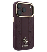 Magsafe Калъф за iPhone 18 Pro Max/ 17 Pro Max, Guess Leather Stripe Peony 4G Case, Бордо (4)