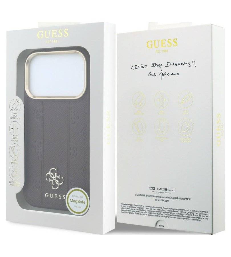 Magsafe Калъф за iPhone 18 Pro Max/ 17 Pro Max, Guess Leather Stripe Peony 4G Case, Бордо (7)