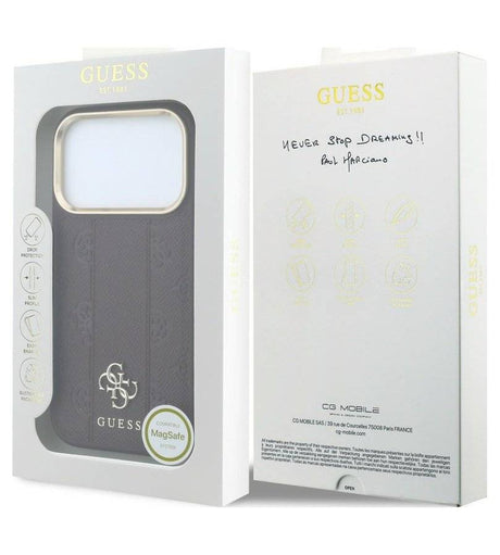 Magsafe Калъф за iPhone 18 Pro Max/ 17 Pro Max, Guess Leather Stripe Peony 4G Case, Бордо (7)