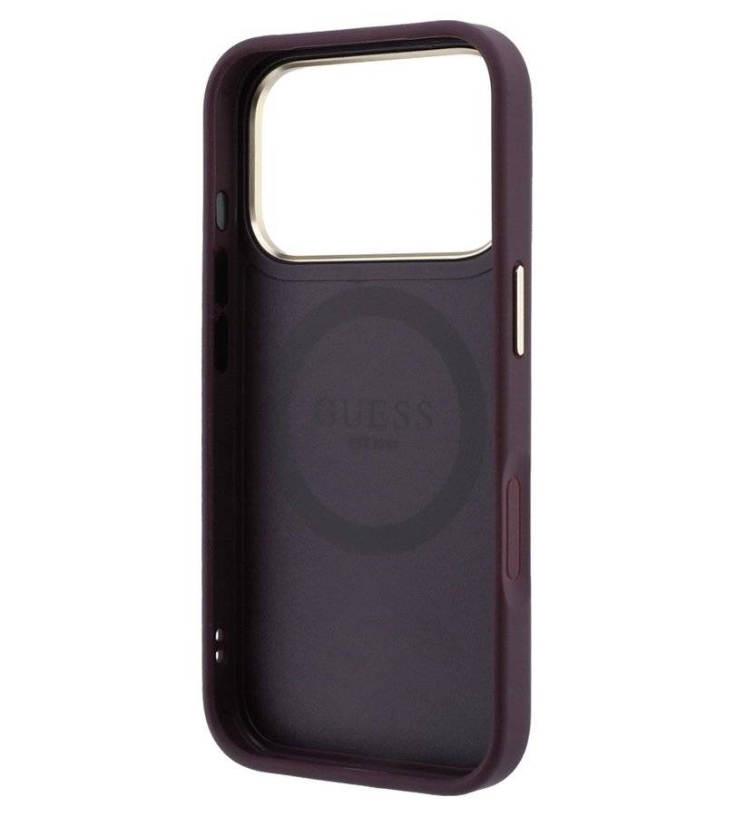 Magsafe Калъф за iPhone 18 Pro Max/ 17 Pro Max, Guess Leather Stripe Peony 4G Case, Бордо (6)