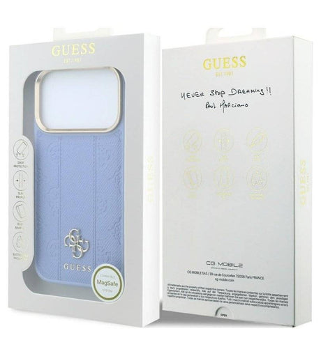 Magsafe Калъф за iPhone 18 Pro Max/ 17 Pro Max, Guess Leather Stripe Peony 4G Case, Син (6)
