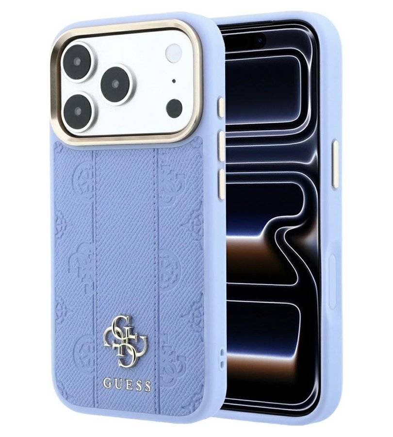 Magsafe Калъф за iPhone 18 Pro Max/ 17 Pro Max, Guess Leather Stripe Peony 4G Case, Син