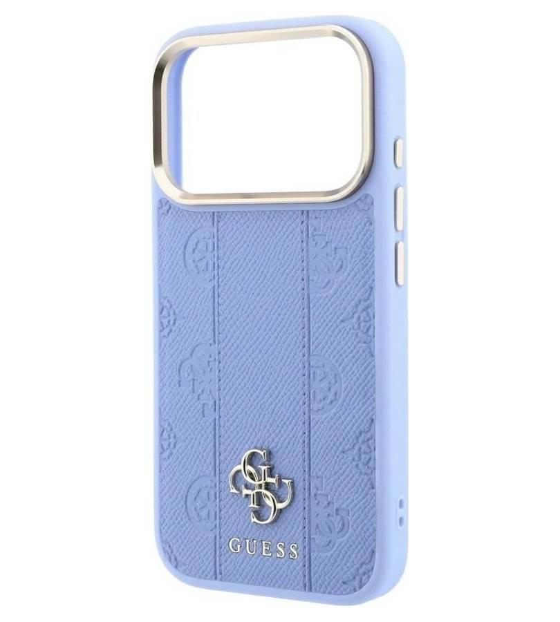 Magsafe Калъф за iPhone 18 Pro/ 17 Pro, Guess Leather Stripe Peony 4G Case, Син (4)