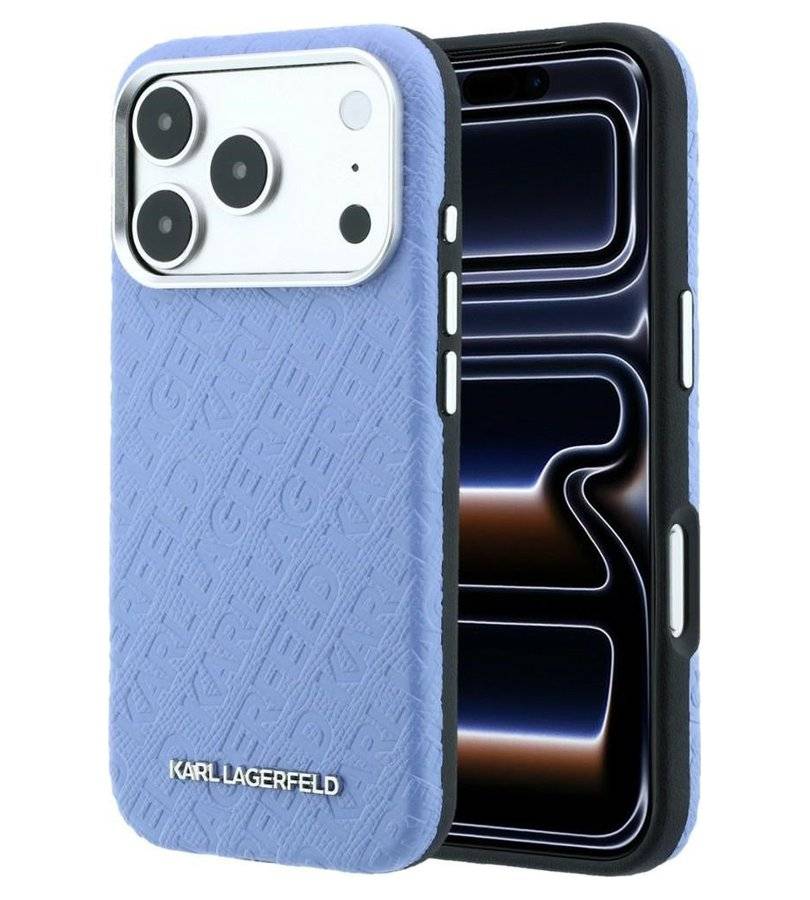Magsafe Kалъф за iPhone 18 Pro/ 17 Pro, Karl Lagerfeld Grained Leather Metal Logo Case, Син