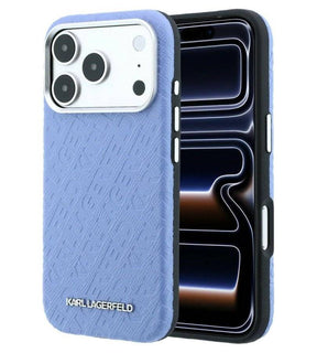 Magsafe Kалъф за iPhone 18 Pro/ 17 Pro, Karl Lagerfeld Grained Leather Metal Logo Case, Син