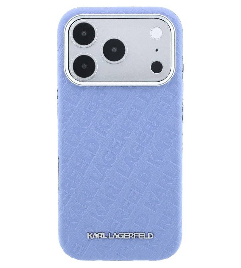 Magsafe Kалъф за iPhone 18 Pro/ 17 Pro, Karl Lagerfeld Grained Leather Metal Logo Case, Син (3)