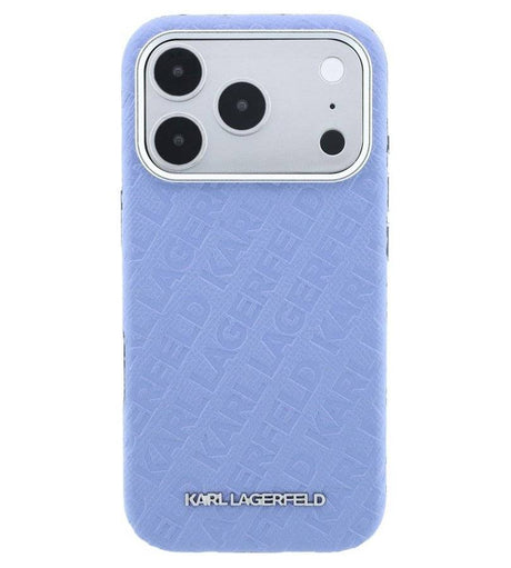 Magsafe Kалъф за iPhone 18 Pro/ 17 Pro, Karl Lagerfeld Grained Leather Metal Logo Case, Син (3)