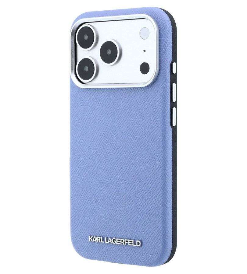 Magsafe калъф за iPhone 18 Pro / iPhone 17 Pro, Karl Lagerfeld Hardcase Grained Leather Elongated Logo, Син (2)
