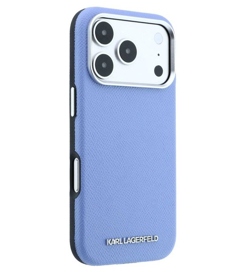 Magsafe калъф за iPhone 18 Pro / iPhone 17 Pro, Karl Lagerfeld Hardcase Grained Leather Elongated Logo, Син (4)