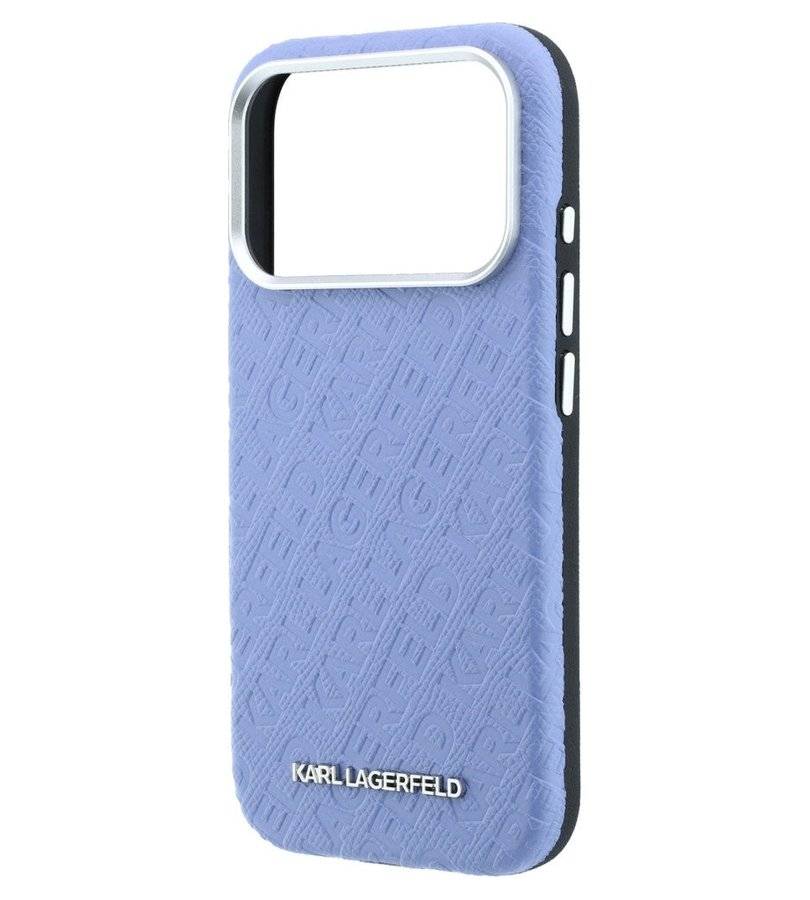 Magsafe Kалъф за iPhone 18 Pro/ 17 Pro, Karl Lagerfeld Grained Leather Metal Logo Case, Син (6)