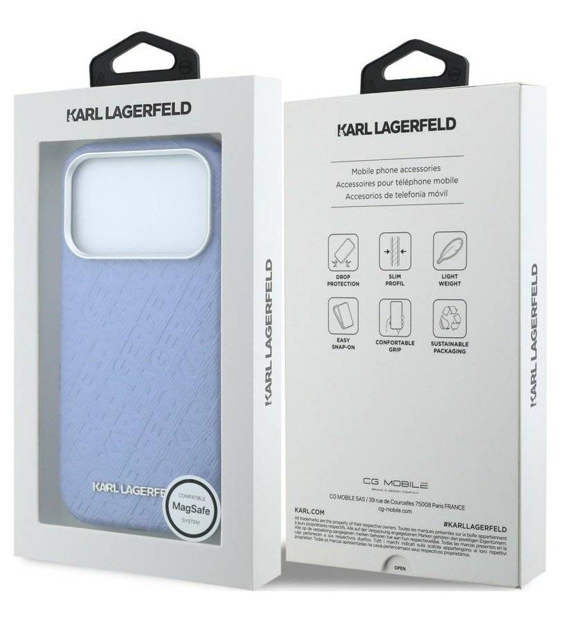Magsafe Kалъф за iPhone 18 Pro/ 17 Pro, Karl Lagerfeld Grained Leather Metal Logo Case, Син (8)