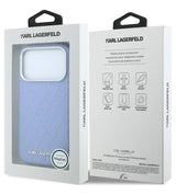 Magsafe Kалъф за iPhone 18 Pro/ 17 Pro, Karl Lagerfeld Grained Leather Metal Logo Case, Син (8)