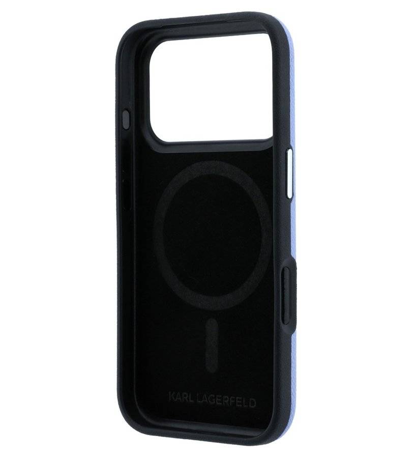 Magsafe калъф за iPhone 18 Pro / iPhone 17 Pro, Karl Lagerfeld Hardcase Grained Leather Elongated Logo, Син (6)