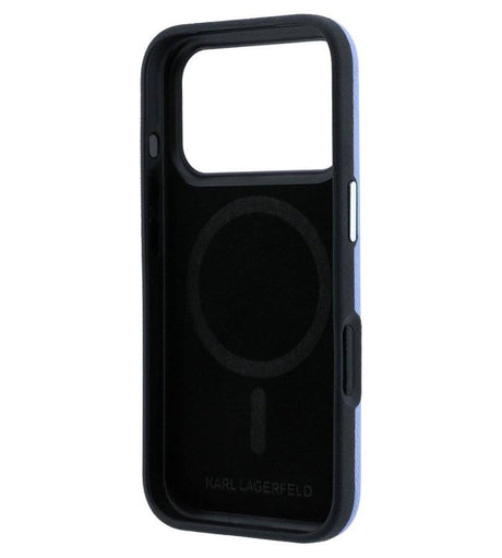 Magsafe калъф за iPhone 18 Pro / iPhone 17 Pro, Karl Lagerfeld Hardcase Grained Leather Elongated Logo, Син (6)