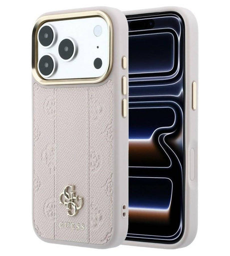 Magsafe Калъф за iPhone 18 Pro/ 17 Pro, Guess Leather Stripe Peony 4G Case, Розов