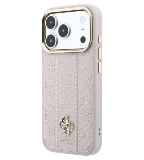Magsafe Калъф за iPhone 18 Pro/ 17 Pro, Guess Leather Stripe Peony 4G Case, Розов (2)