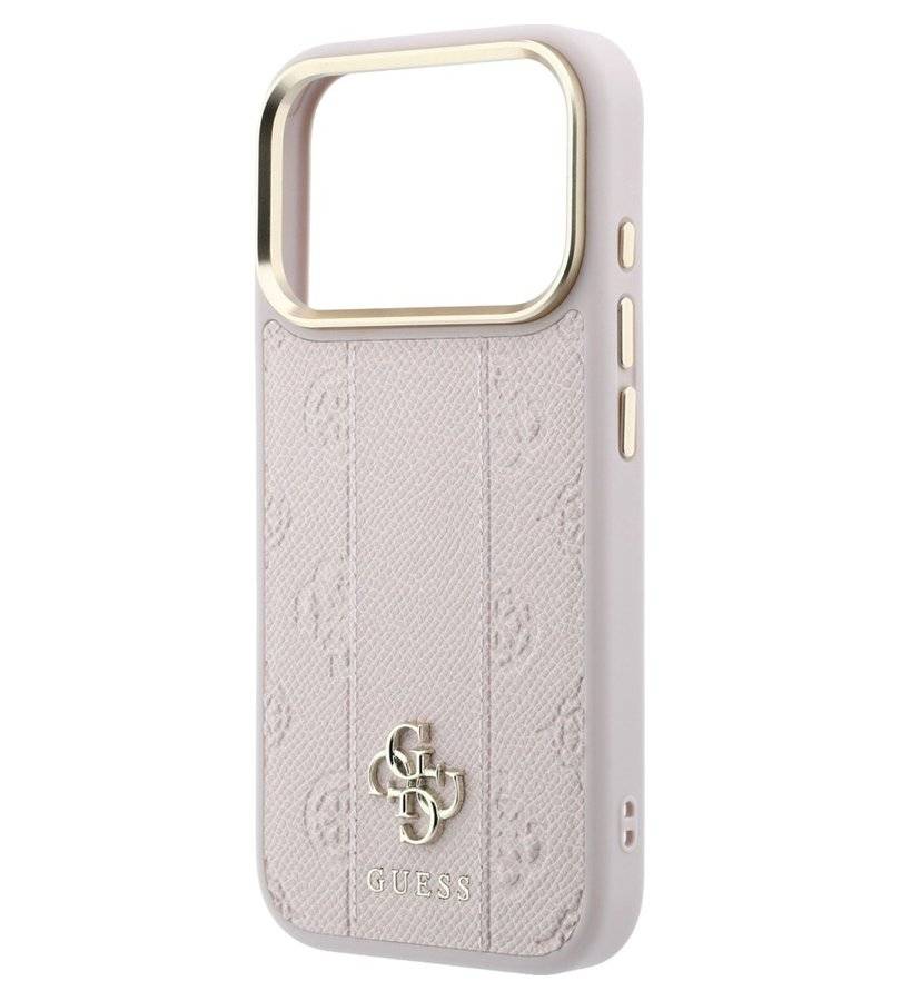Magsafe Калъф за iPhone 18 Pro/ 17 Pro, Guess Leather Stripe Peony 4G Case, Розов (5)