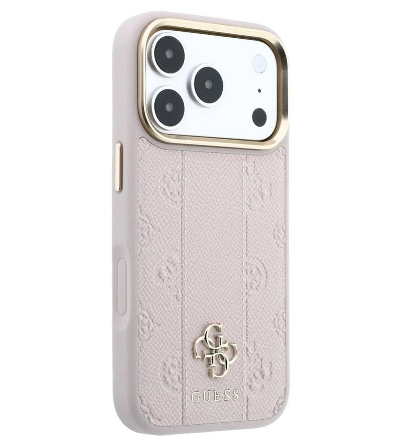 Magsafe Калъф за iPhone 18 Pro/ 17 Pro, Guess Leather Stripe Peony 4G Case, Розов (4)