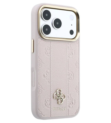 Magsafe Калъф за iPhone 18 Pro/ 17 Pro, Guess Leather Stripe Peony 4G Case, Розов (4)