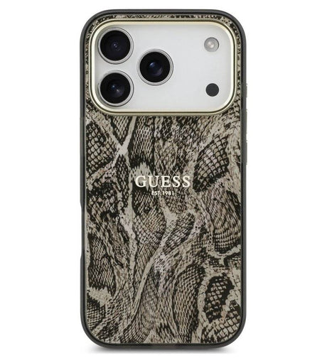 Magsafe Калъф за iPhone 18 Pro/ 17 Pro, Guess Python Pattern Case, Кафяв (3)
