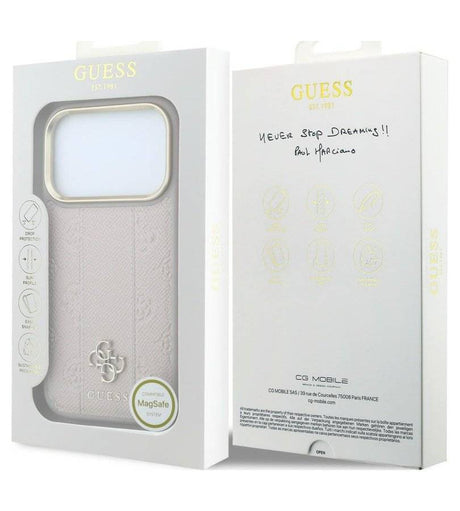 Magsafe Калъф за iPhone 18 Pro/ 17 Pro, Guess Leather Stripe Peony 4G Case, Розов (7)
