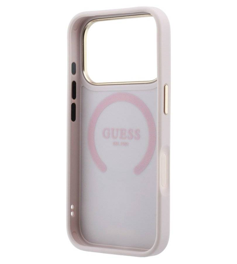 Magsafe Калъф за iPhone 18 Pro/ 17 Pro, Guess Leather Stripe Peony 4G Case, Розов (6)