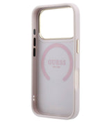 Magsafe Калъф за iPhone 18 Pro/ 17 Pro, Guess Leather Stripe Peony 4G Case, Розов (6)