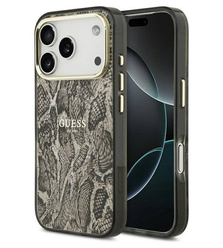 Magsafe Калъф за iPhone 18 Pro/ 17 Pro, Guess Python Pattern Case, Кафяв
