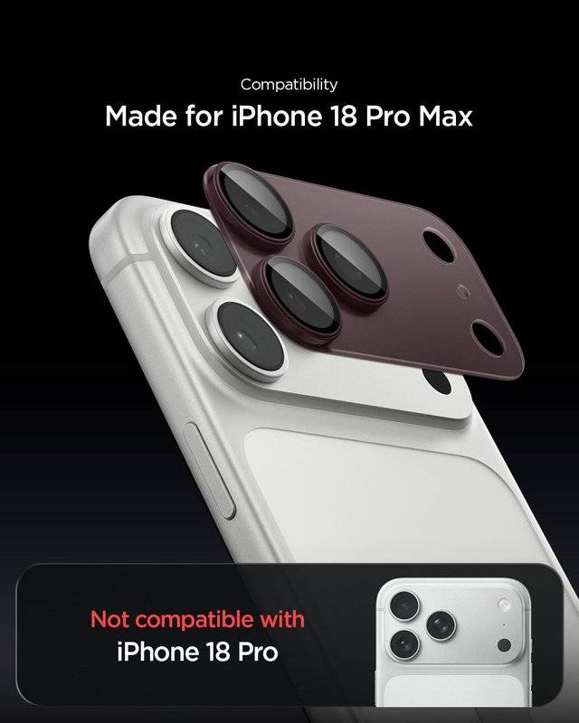 Протектор за Камерата на iPhone 18 Pro Max, Spigen EZ Fit Optik Pro XL Glas.tR Burgundy, Бордо (11)