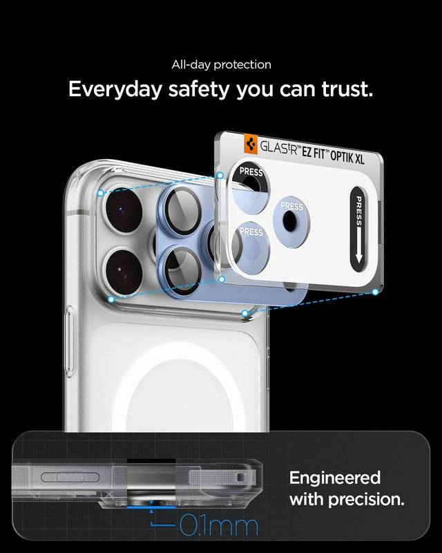 Протектор за Камерата на iPhone 18 Pro Max, Spigen EZ Fit Optik Pro XL Glas.tR, Син (12)